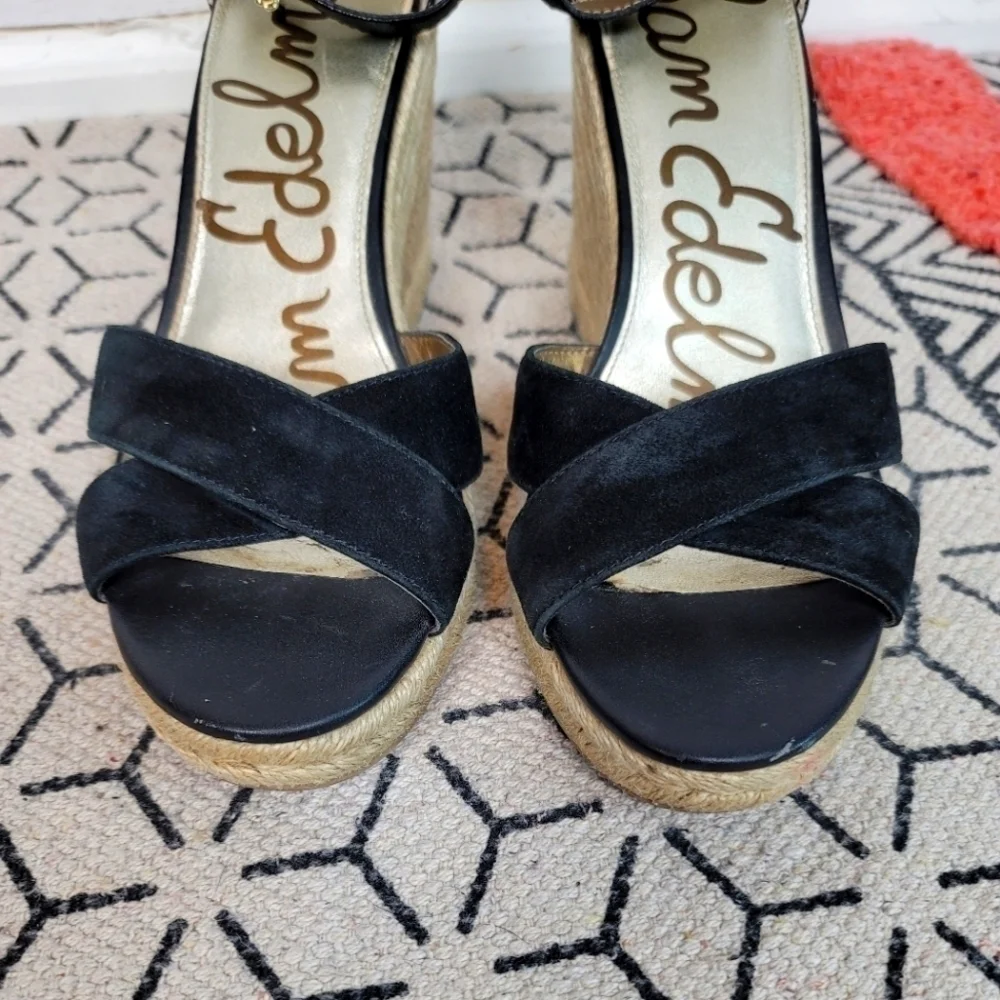 SAM EDELMAN BRENDA BLACK SUEDE ESPADRILLE WEDGES, SZ 10